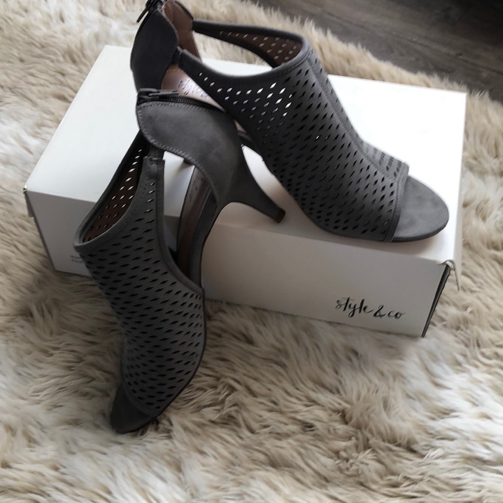 Grey Suede Open Toe Heels